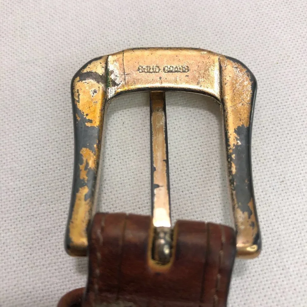 Brown Leather Belt Brass Buckle Made in the USA